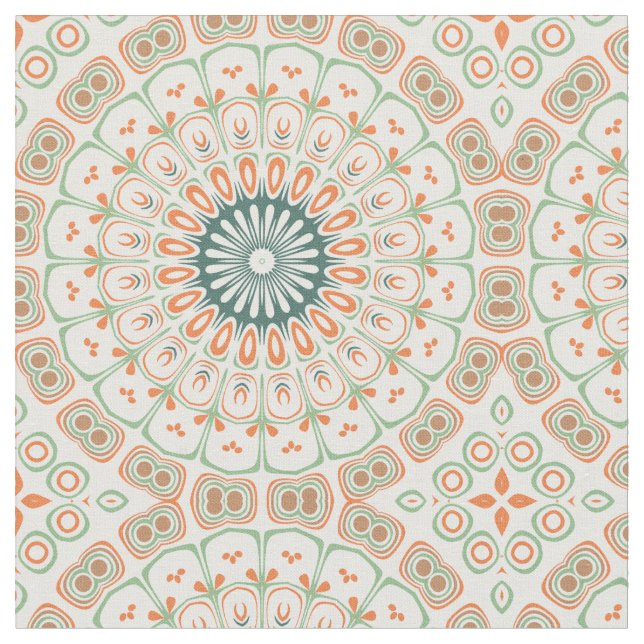 Tela Patrón de Mandala Moderno Naranja y Verde (De cerca)