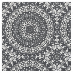 Tela Patrón de Mandala Monocromo Blanco y Negro