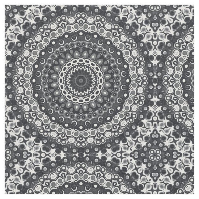 Tela Patrón de Mandala Monocromo Blanco y Negro (De cerca)