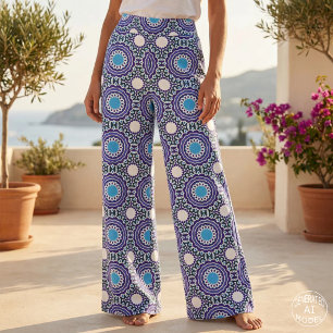 Tela Patrón de Mandala Mosaico Bohemio Étnico Blanco Az
