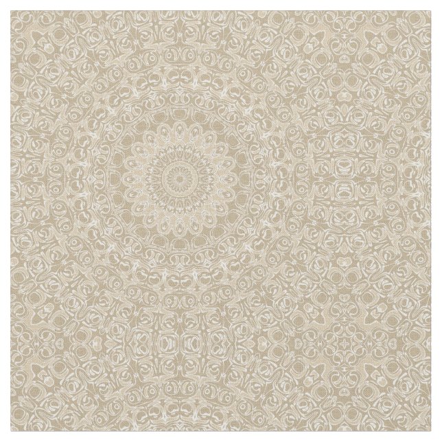 Tela Patrón de Mandala Ornamental Caqui y Blanco (De cerca)