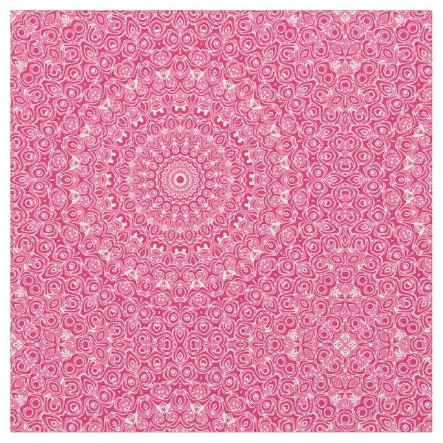 Tela Patrón de Mandala Rosa Brillante y Blanco (De cerca)