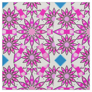 Tela Patrón de Mandala, rosa caliente, negro y blanco
