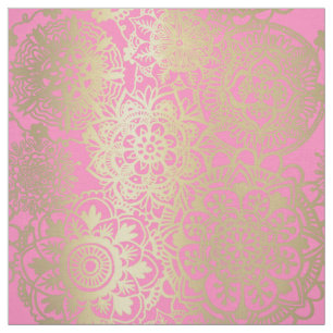 Tela Patrón de Mandala rosa claro y dorado