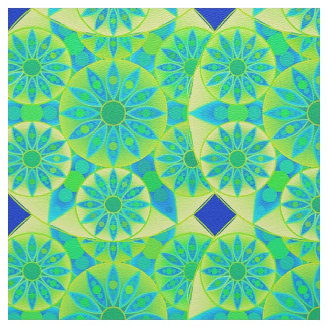 Tela Patrón de Mandala, turquesa, azul, verde tilo (Retal)