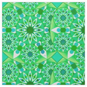 Tela Patrón de Mandala, verde esmeralda y pavo real