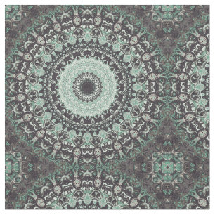 Tela Patrón de Mandala Verde Menta y Carbón