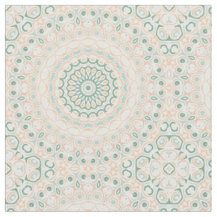 Tela Patrón de Mandala Verde Salvia y Melocotón
