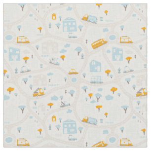 Tela Patrón de mapa del barrio de Cute Pastel