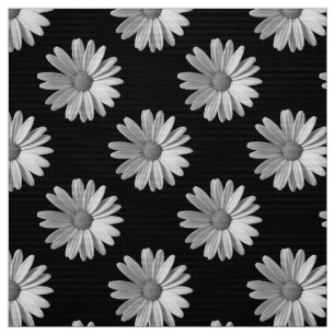 Tela Patrón de margarita - Blanco y negro
