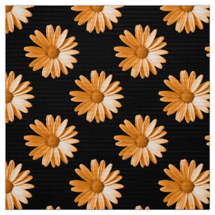 Tela Patrón de margarita - Naranja ligero sobre negro