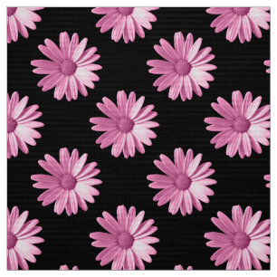 Tela Patrón de margarita - Rosa sobre negro