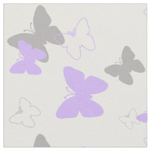 Tela Patrón de mariposa gris de lavanda morada