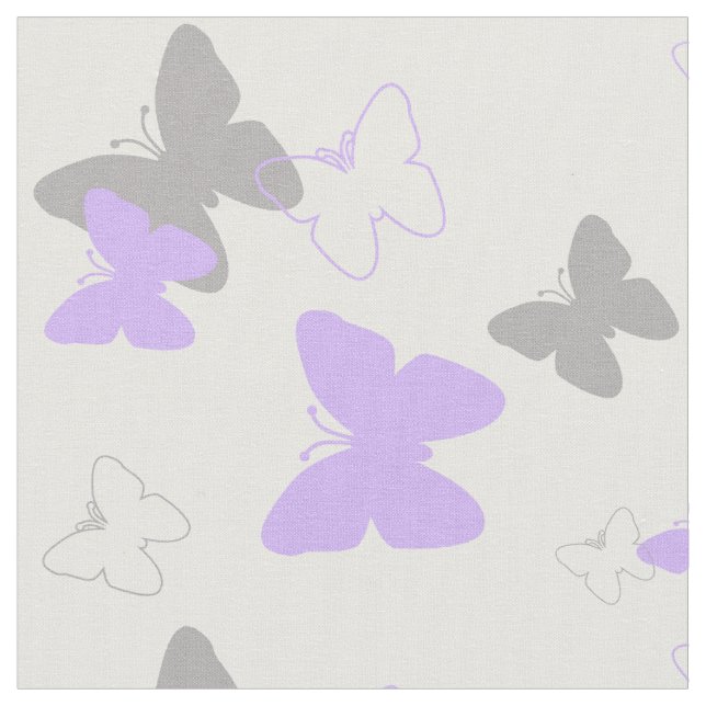 Tela Patrón de mariposa gris de lavanda morada (De cerca)