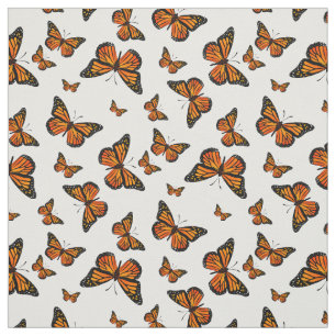 Tela Patrón de mariposa monarca en fondo blanco