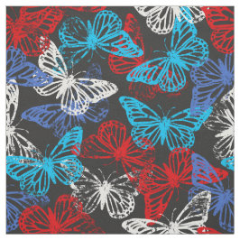 Tela Patrón de mariposa patriótica azul y blanco rojo