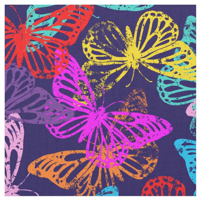 Tela Patrón de mariposas multicolores (De cerca)