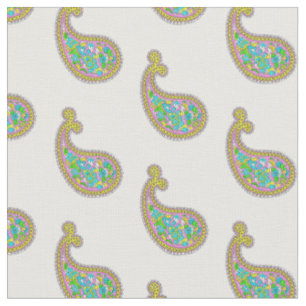 Tela Patrón de Mehndi de Paisley rosa verde aqua amaril