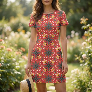 Tela Patrón de mezquita de la etnia roja Boho Oriental 