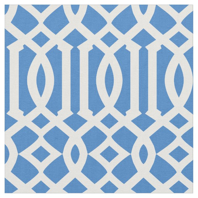 Tela Patrón de moda Azure Blue and White Trellis Lattic (De cerca)