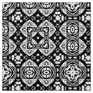Tela Patrón de mosaico árabe negro y blanco