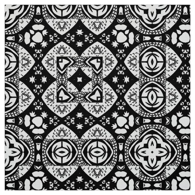 Tela Patrón de mosaico árabe negro y blanco (Retal)