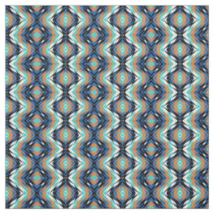 Tela Patrón de mosaico azteca azul turquesa naranja neg