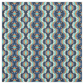 Tela Patrón de mosaico azteca azul turquesa naranja neg