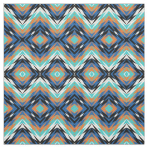 Tela Patrón de mosaico azteca azul turquesa naranja neg