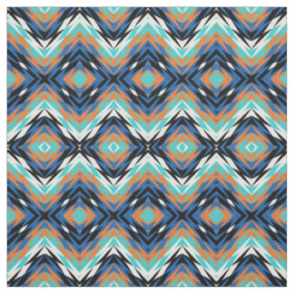 Tela Patrón de mosaico azteca azul turquesa naranja neg