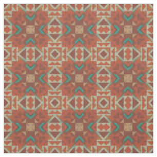 Tela Patrón de mosaico azteca naranja azul verde turque