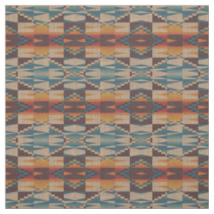 Tela Patrón de mosaico azul teal rojo naranja marrón Az