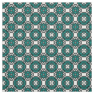 Tela Patrón de mosaico étnico oriental blanco negro azu