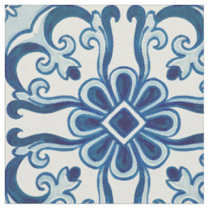 Tela Patrón de mosaico floral azul de Azulejos portugué