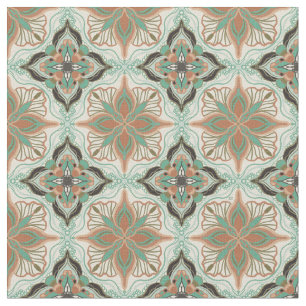 Tela Patrón de mosaico floral marroquí acuarela