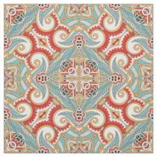 Tela Patrón de mosaico floral retro bonito chic rojo te