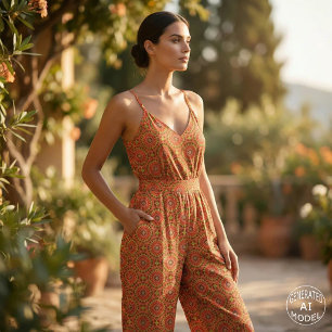 Tela Patrón de mosaico geométrico boho oriental naranja