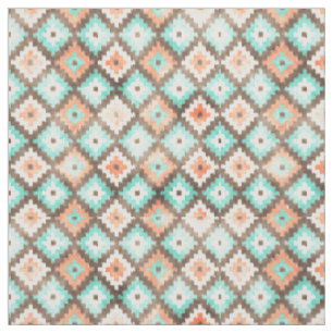 Tela Patrón de mosaico Kilim étnico moderno en acuarela