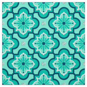 Tela Patrón de mosaico marroquí, aqua y turquesa