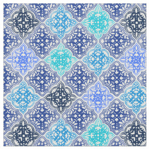 Tela Patrón de mosaico marroquí pintado de azul