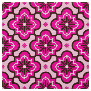 Tela Patrón de mosaico marroquí, rosa y negro fucsia