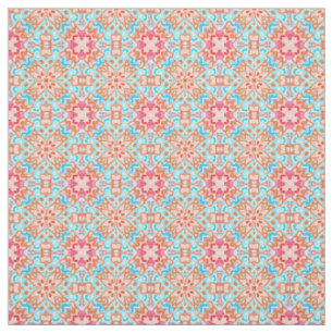 Tela Patrón de mosaico retro chic turquesa naranja rosa