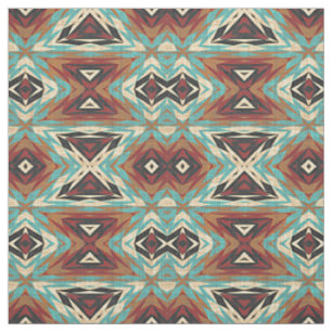 Tela Patrón de mosaico tribal azul turquesa verde naran