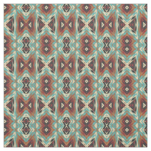 Tela Patrón de mosaico tribal azul verde naranja turque