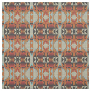 Tela Patrón de mosaico tribal nativo rojo marrón naranj