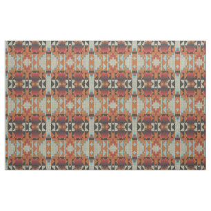 Tela Patrón de mosaico tribal nativo rojo marrón naranj