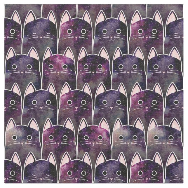 Tela Patrón de muchos gatos galácticos (De cerca)