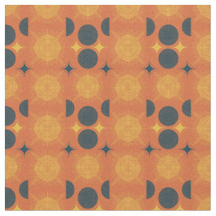 Tela Patrón de Naranja de luna de sol celestial Boho