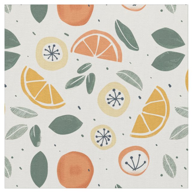 Tela Patrón de naranja y kiwi  (De cerca)