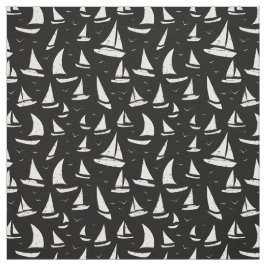Tela Patrón de naves y gaviotas blancas negras
